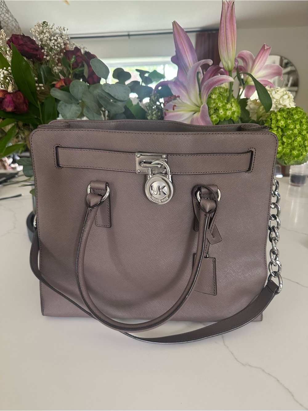 Michael Kors Gray Saffiano Tote with Silver Hardware